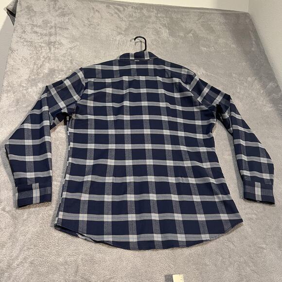 Mizzen Main Shirt Mens XL Trim Fit Blue Gray Plaid Button Down Stretch Made USA - Picture 7 of 9
